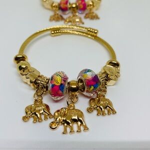 Gold Elephant Charm Bracelet with Colorful Beads and Charms